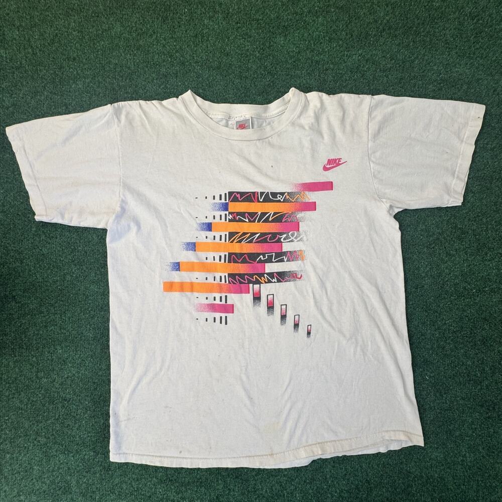 Vintage Nike Track & Field Single Stitch White T-shirt USA Men’s Neon M Medium